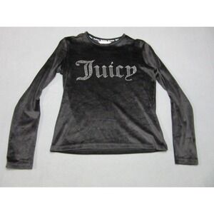 Vintage Juicy Couture Top Women Small Black Velour Rhinestone Logo Y2K